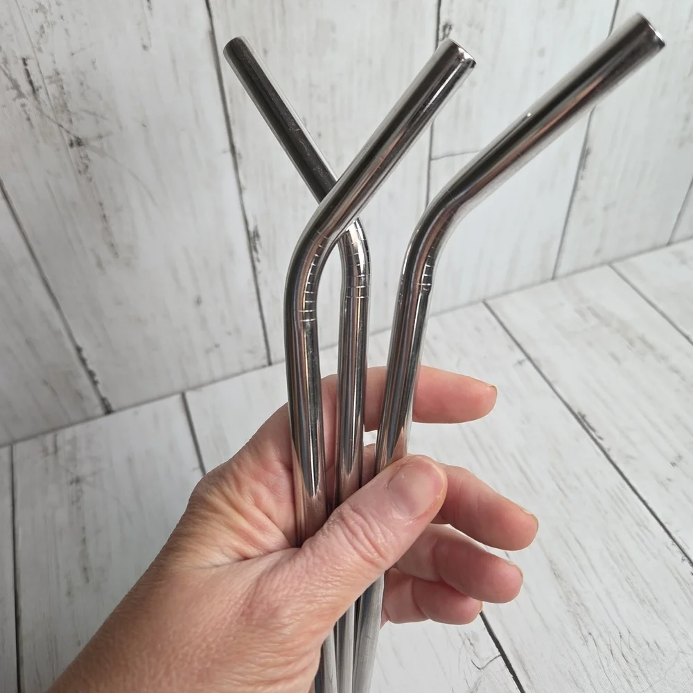 Reusable Bent Stainless Steel Straws - Set of 3 NWOT